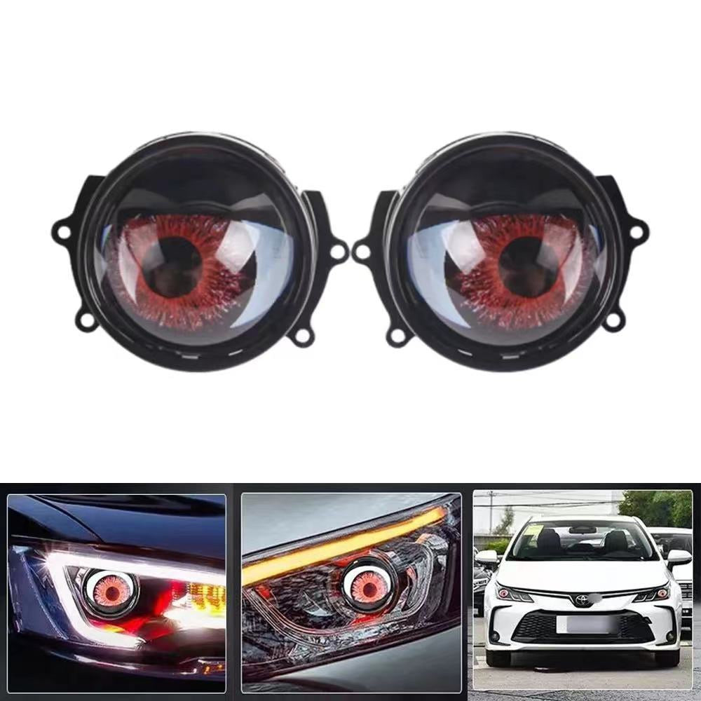 Luces de coche con forma de ojo de demonio dinámico de 8 modos, faros con lentes decorativas LED