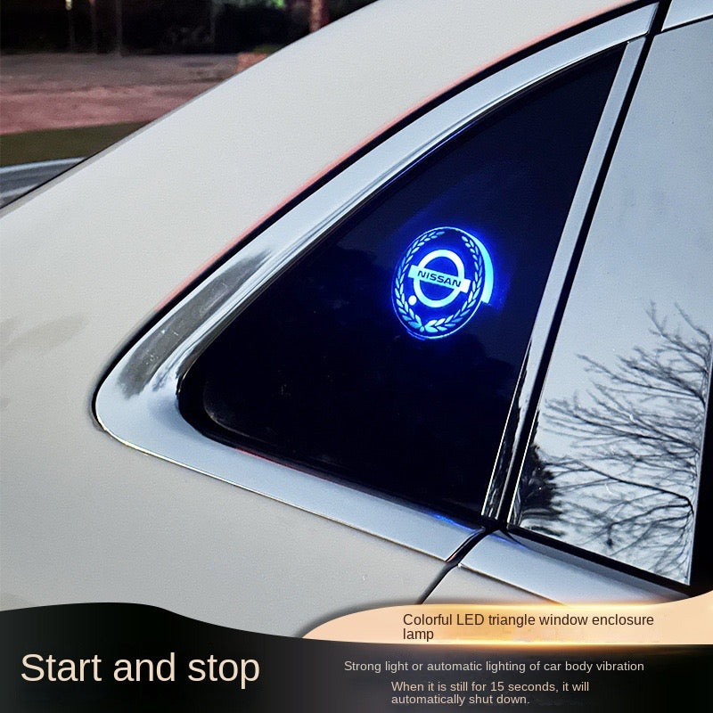 Car logo triangle window atmosphere light, intelligent photosensitive triangle window atmosphere light