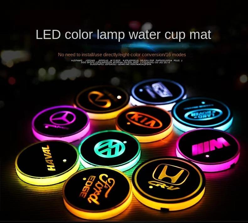 2pcs Car seven-color light-emitting coasters，Set of 2